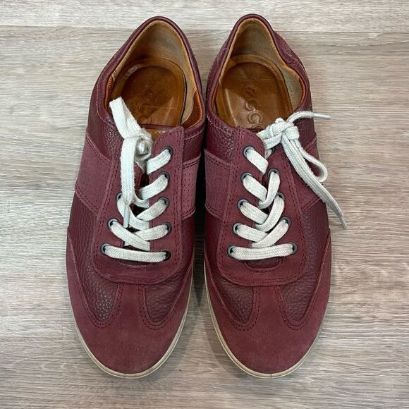 Ecco Men's Burgundy Retro Sneakers Collins Leather Suede Sneakers US 8 EU 40 - Picture 1 of 6